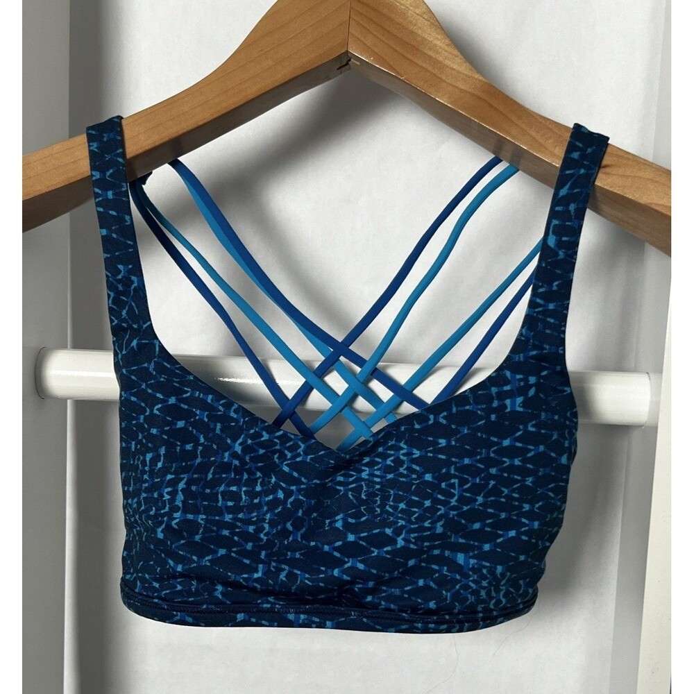 Lululemon Activewear Sports Bra Womens 8 Gorgeous Blue Print Strap Back Detail
